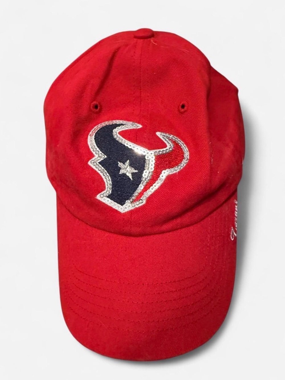 Red Sequin Football Logo Houston Texans Baseball Cap - Women